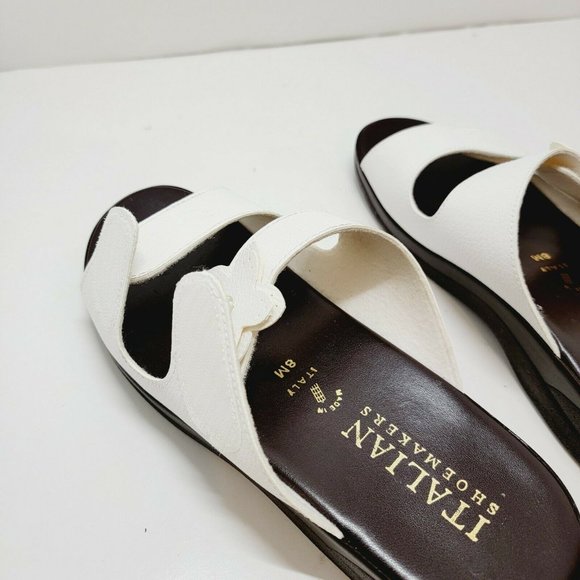 Italian Shoemakers Women Sz 8M White Leather Flower Slide On Relax Sandal Italy - Picture 10 of 10